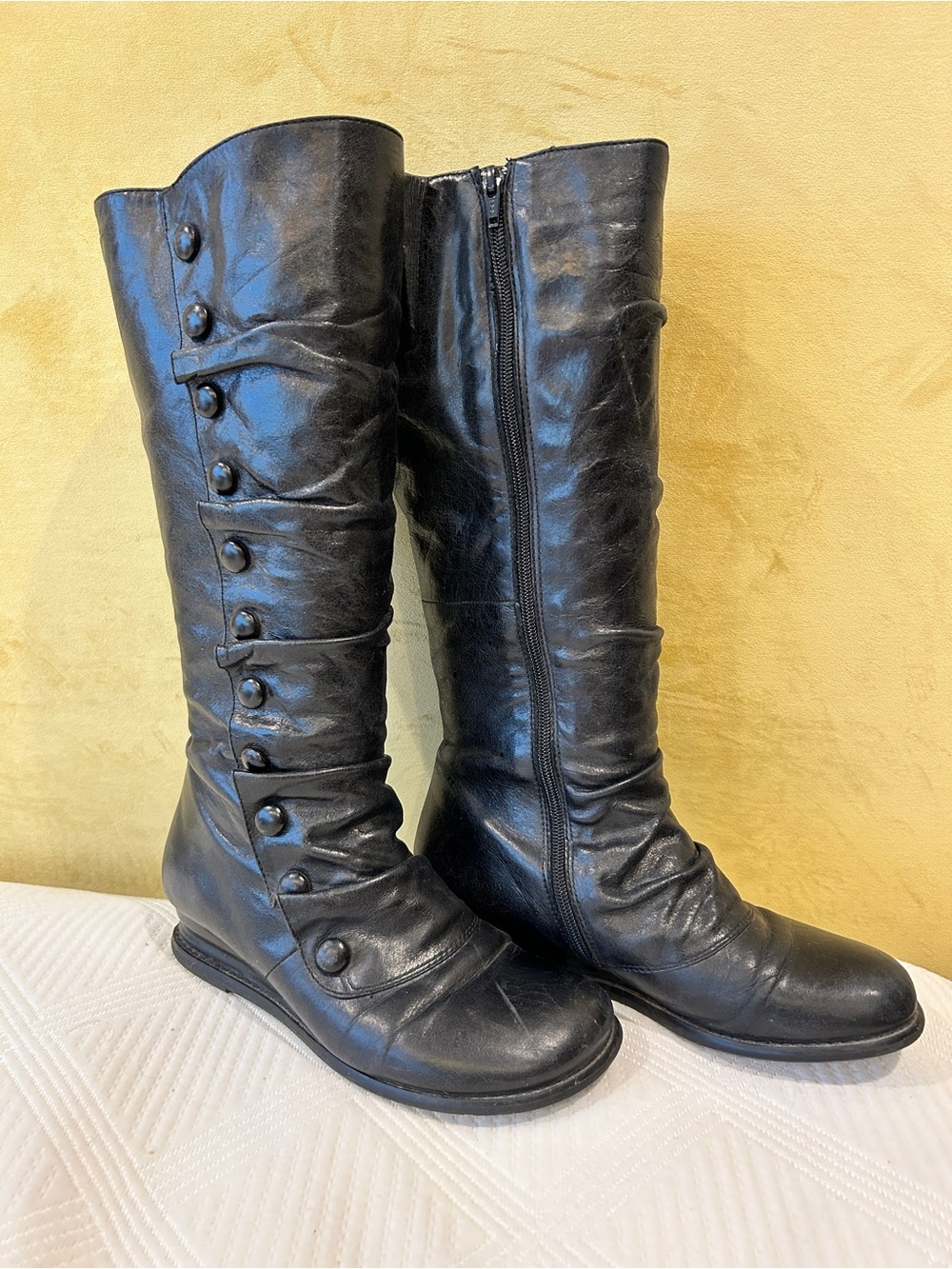 Miz Mooz Black Knee-High Button Detail Boots